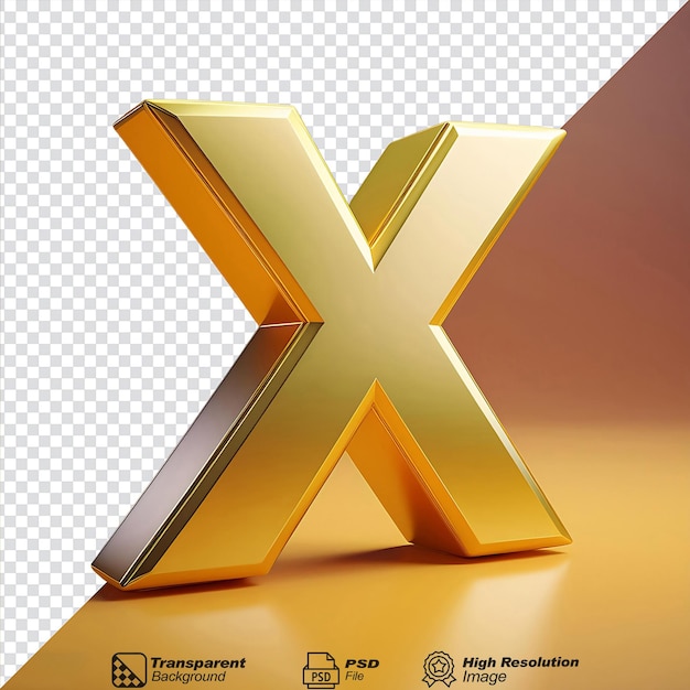 English Alphabet X Icon Gold isolated on transparent background