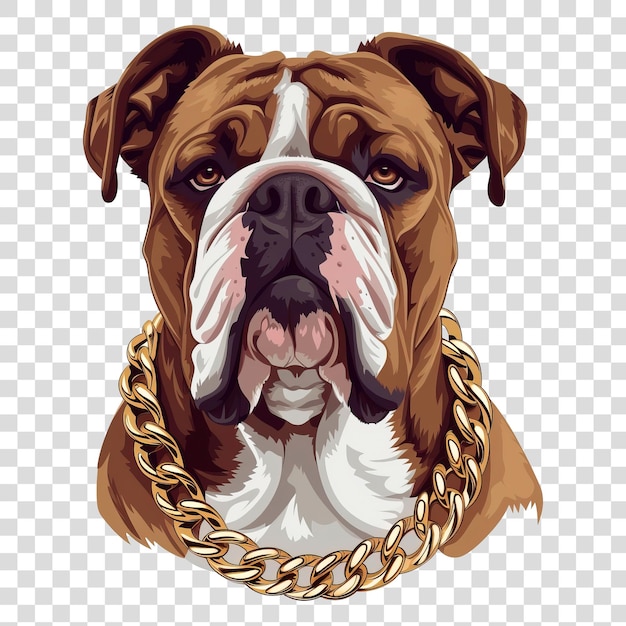 English Bulldog with thick gold chain dog collar on vector art isolated on transparent background