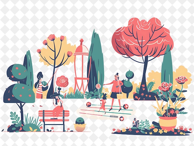 PSD english garden with characters having a croquet match design people life style flat illustration