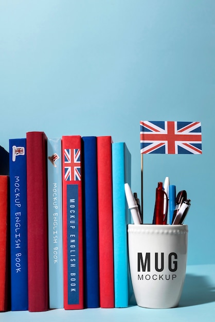 PSD english learning book mock-up with stationery