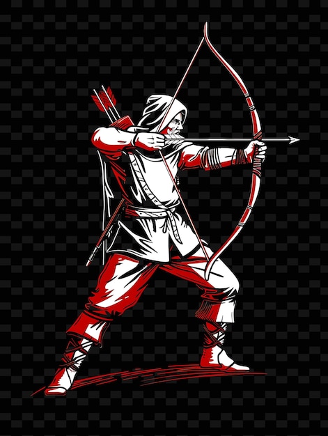 English Longbowman With a Bodkin Arrow Standing in a Ready T Flat Illustration Character Portraits