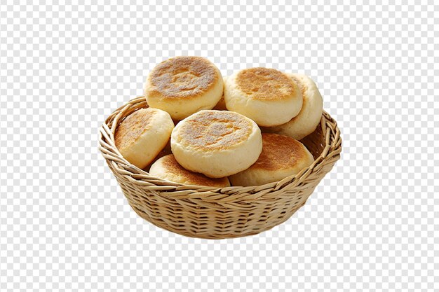 PSD english muffins in a wicker basket isolated on a transparent background