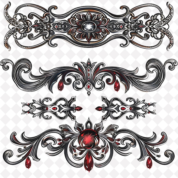 PSD engraved metal with elaborate scrollwork borderlines design png collage art collections