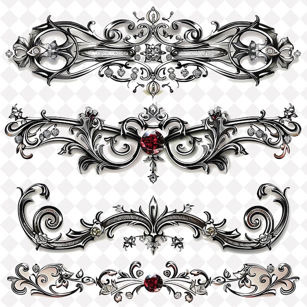 PSD engraved metal with elaborate scrollwork borderlines design png collage art collections