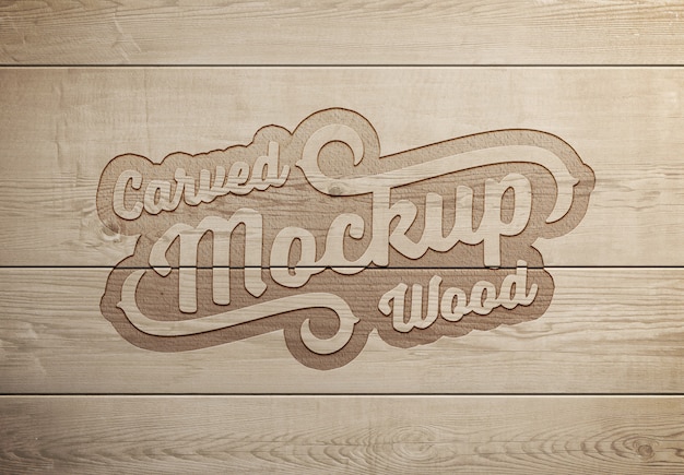 Engraved wood text effect Mockup