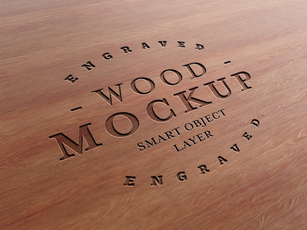 Engraved wood text effect mockup