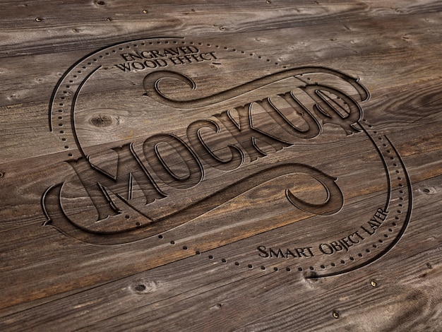 Engraved wood text effect