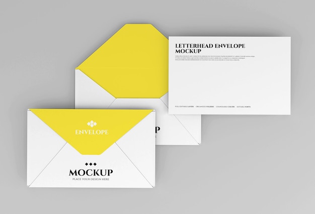 Envelope mockup design in 3d rendering