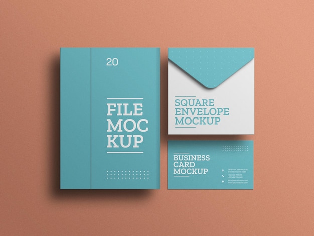 Envelope with file stationery set mockup