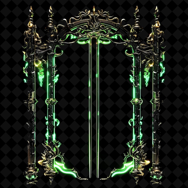 Epic Heros Gate With Legendary Weapons and Mythical Beast De PNG Y2K Shape Neon Color Collection