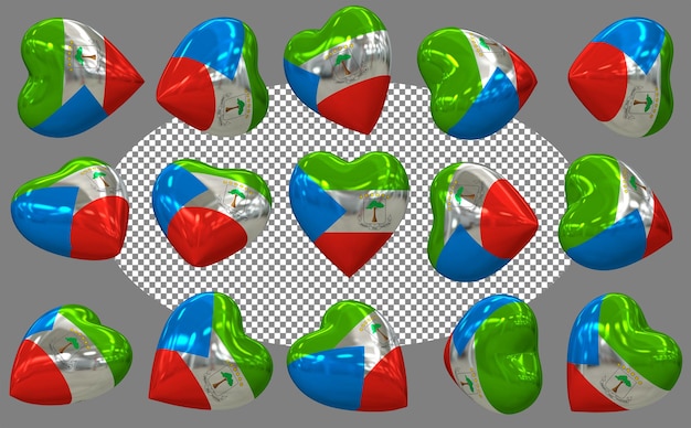 PSD equatorial guinea 3d heart flag isolated different positions 3d rendering