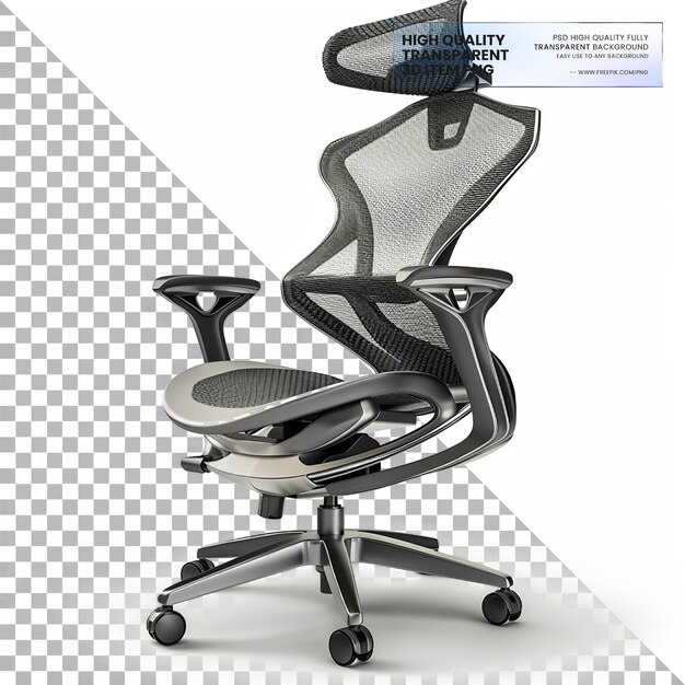 PSD ergonomic chair with lumbar support for office comfort on transparent background