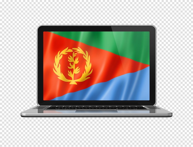 Eritrean flag on laptop screen isolated on white 3D illustration