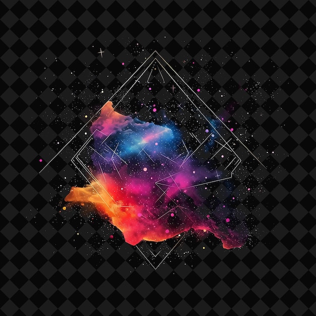 PSD erupting neon nebulae inside a silhouette cloud like polygon png y2k neon space designs