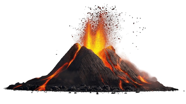 PSD erupting volcano isolated on white background