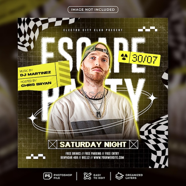 Escape party night club flyer social media template