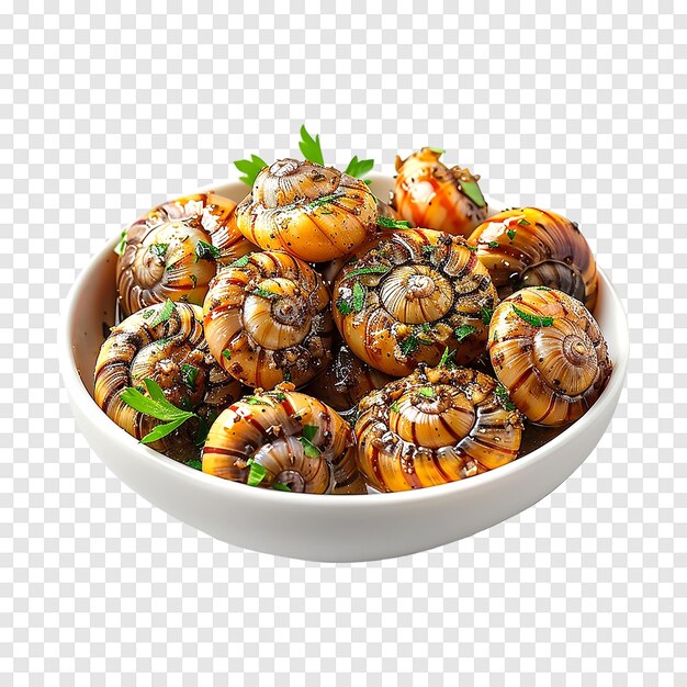 Escargot snail filled with garlic and parsley butter on a transparent background