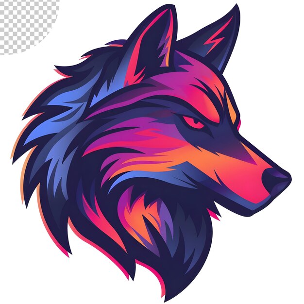 PSD esports logo simple wolf vector style colourful on transparent background