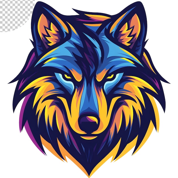 PSD esports logo simple wolf vector style colourful on transparent background