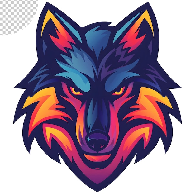 PSD esports logo simple wolf vector style colourful on transparent background