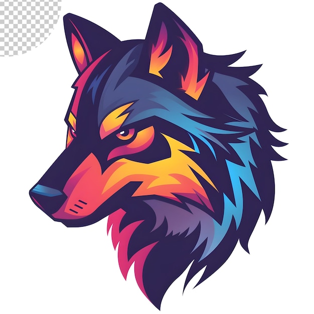 Esports logo simple wolf vector style colourful on transparent background