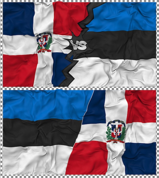 Estonia vs Dominican Half Combined Flag Cloth Bump Texture 3D Rendering