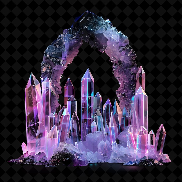 PSD ethereal crystal cavern gate with gemstone formations and gl png y2k shape neon color collection