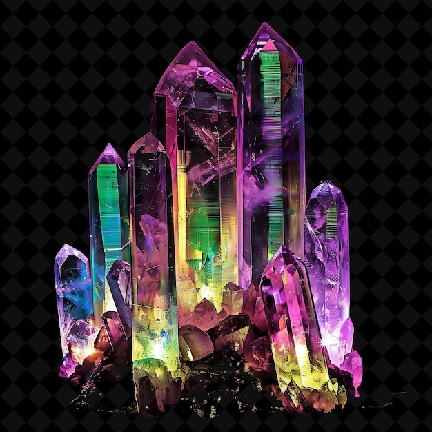 Ethereal Crystal Cavern Gate With Gemstone Formations and Gl PNG Y2K Shape Neon Color Collection