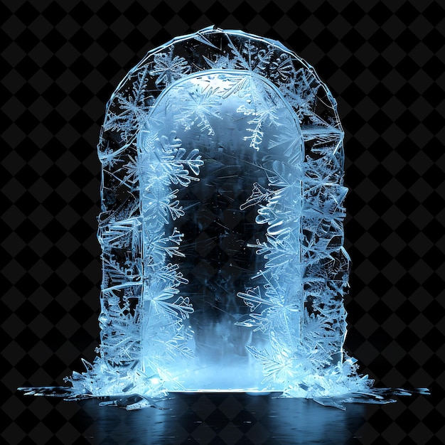 Ethereal Ice Palace Gate With Snowflakes and Frost Patterns PNG Y2K Shape Neon Color Collection