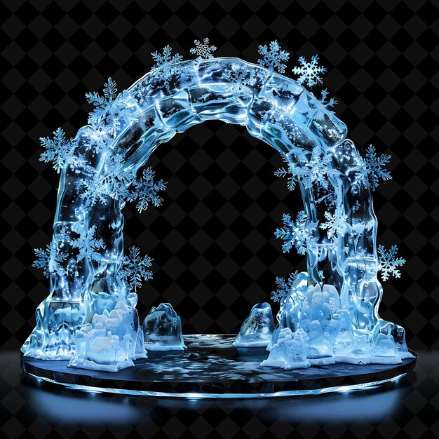 PSD ethereal ice palace gate with snowflakes and frost patterns png y2k shape neon color collection