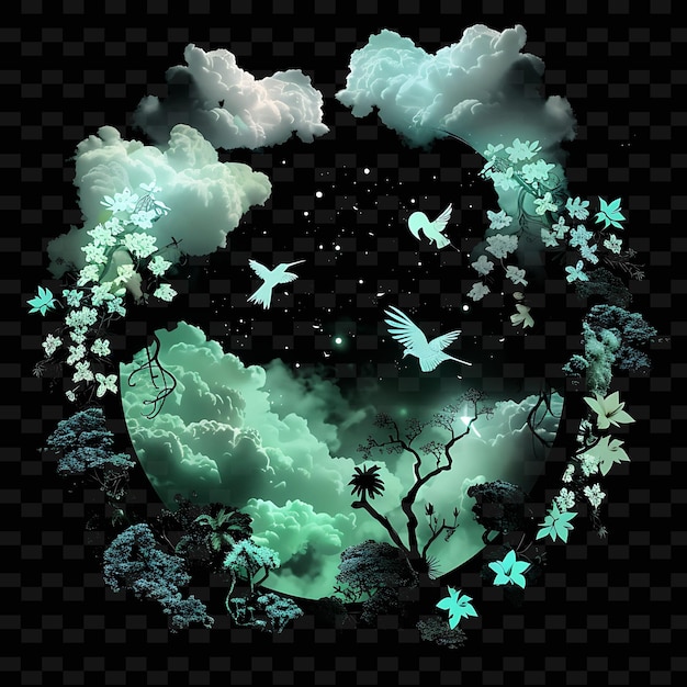 PSD ethereal neon cloud forests inside a silhouette cloud landsc illustration nature landscape designs