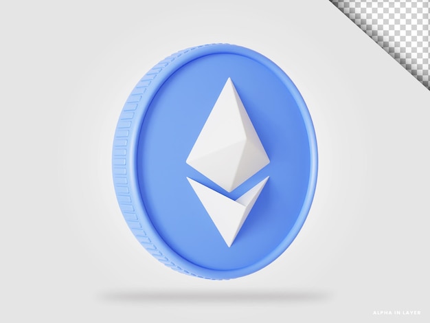 Ethereum eth cryptocurrency coin 3d rendering isolated