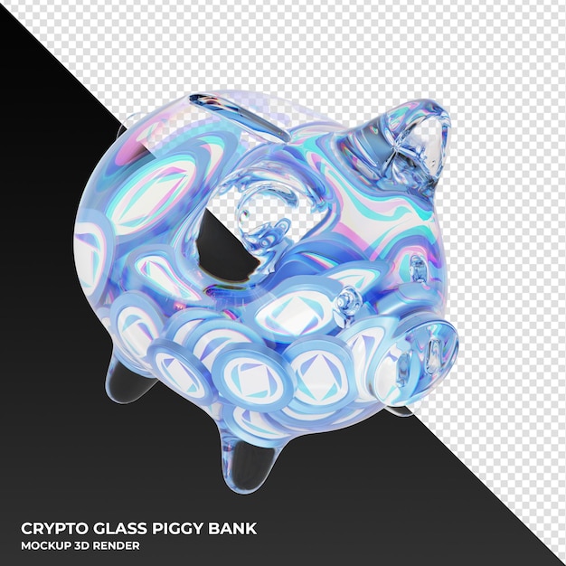 Ethereum Name Service ENS glass piggy bank with crypto coins 3d illustration