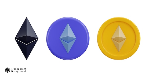 Ethereum symbol and coin icon set 3d rendering vector illustration