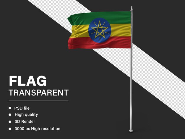 Ethiopia flag in realistic 3d render on transparent background