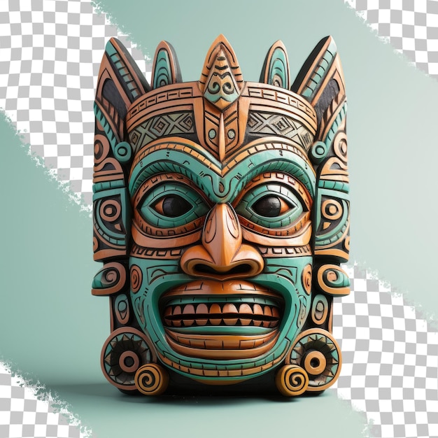 Ethnic souvenir mask traditionally carved and painted from Aztec or Mayan culture isolated on a transparent background