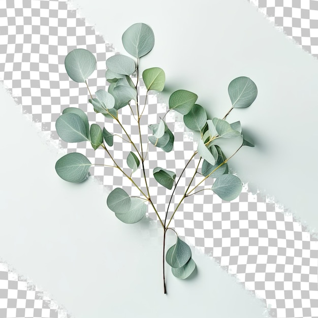 PSD eucalyptus branches on a transparent background top view