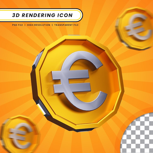 PSD euro coin currency symbol on golden dodecagon 3d rendering icon