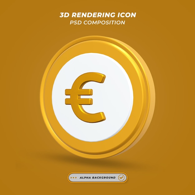 Euro Coin Icon in 3D Rendering