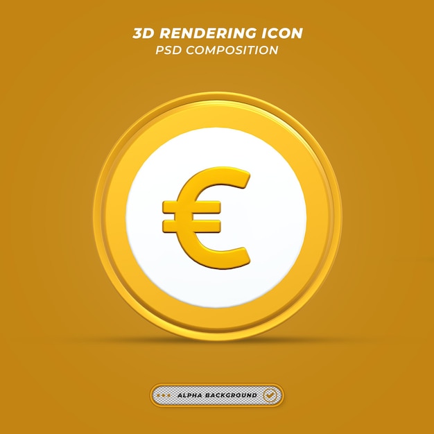 Euro Coin Icon in 3D Rendering