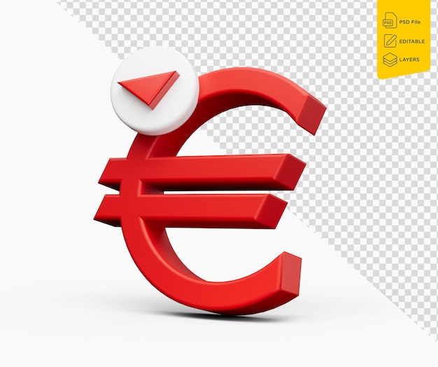 Euro down Red Euro Sign on isolated background 3d illustration