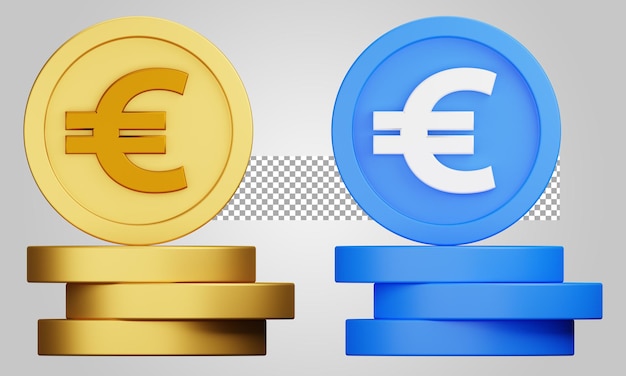 European cash currency on transparent background 3D Render