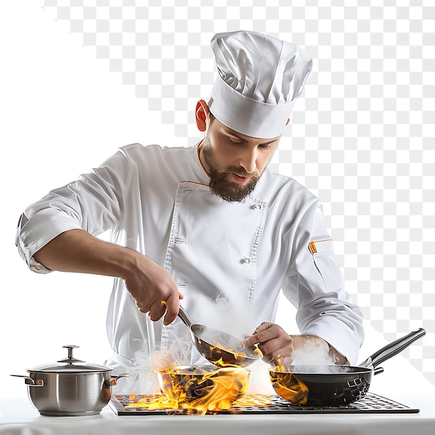 PSD european chef cooking in restaurant kitchen