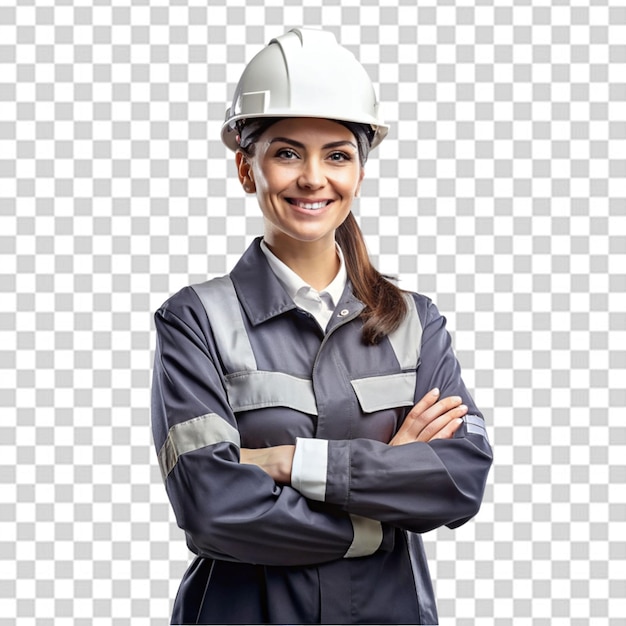 European woman construction worker psd transparent white