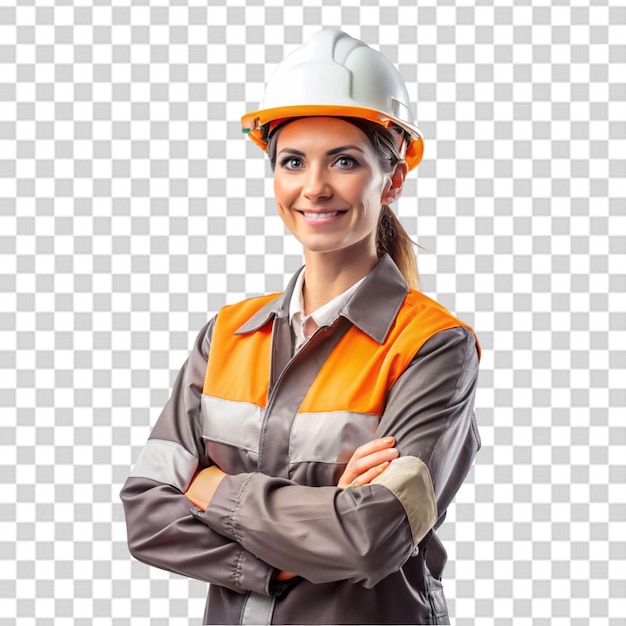 European woman construction worker psd transparent white