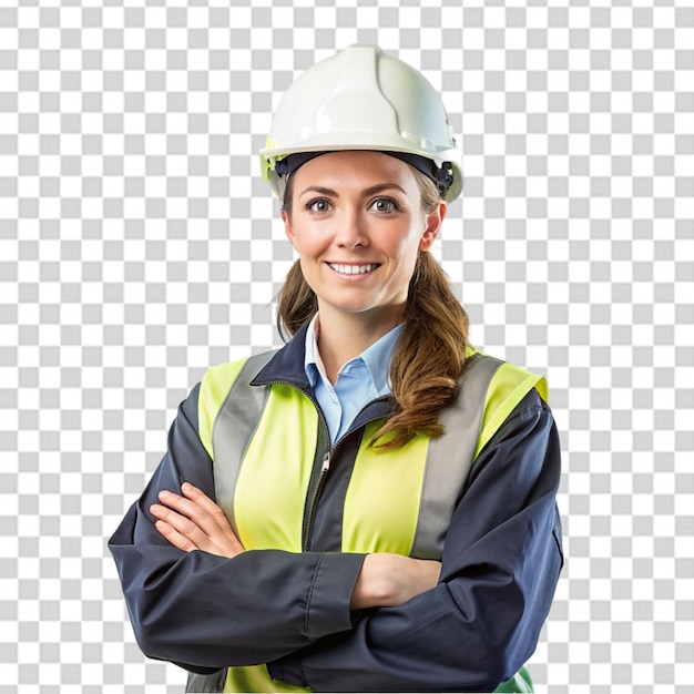 European woman construction worker psd transparent white