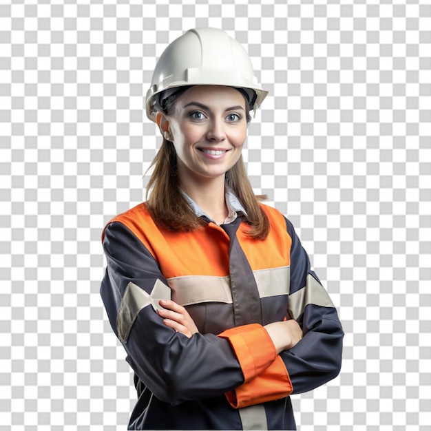 European woman construction worker psd transparent white