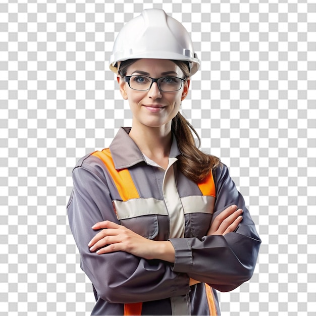 European woman construction worker psd transparent white