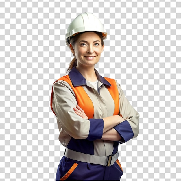 European woman construction worker psd transparent white