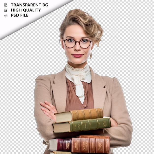 European Woman Librarian on white background white isolat